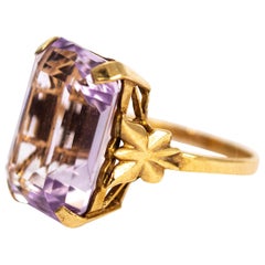 Retro Art Deco Style 9 Carat Gold Amethyst Cocktail Ring