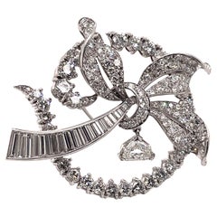 Vintage Art Deco Style 9.35ct Diamond Bow Brooch Platinum