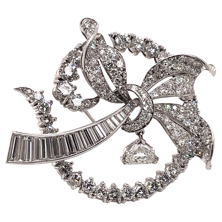 Vintage Art Deco Style 9.35ct Diamond Bow Brooch Platinum at 1stDibs Vintage Art Deco Style 9.35ct Diamond Bow Brooch Platinum
