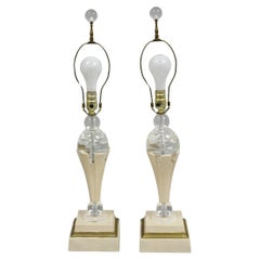 Vintage Art Deco Style Acrylic Lucite Sphere Tapered Table Lamps - a Pair