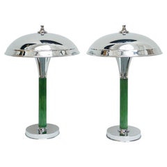 Vintage Art Deco Style Bakelite and Chromed Metal Dome Lamps