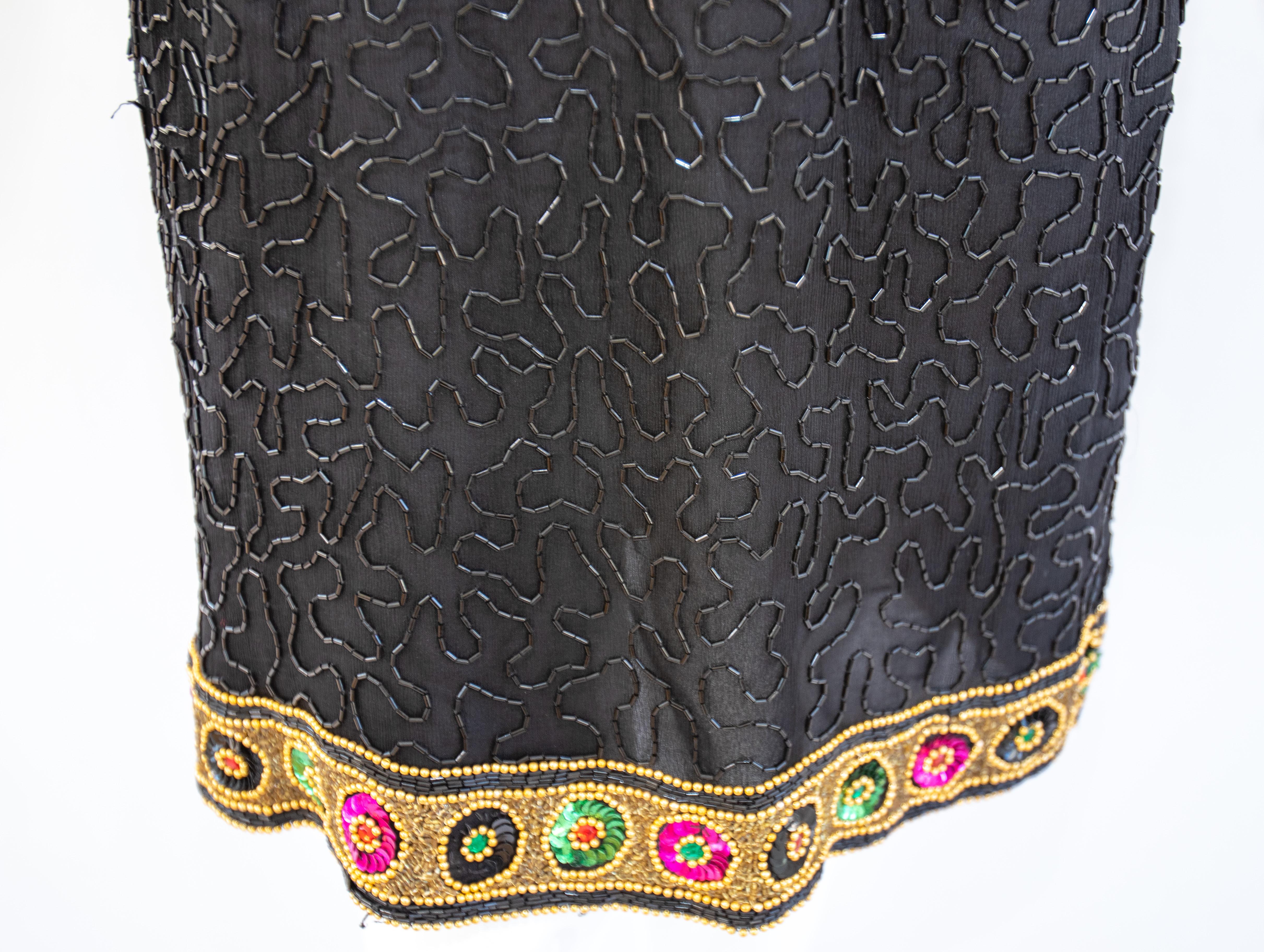 Mini robe perlée noire et dorée de style Art déco vintage Bon état - En vente à North Hollywood, CA