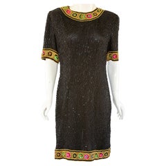 Vintage Art Deco Style Beaded Mini Dress Black and Gold