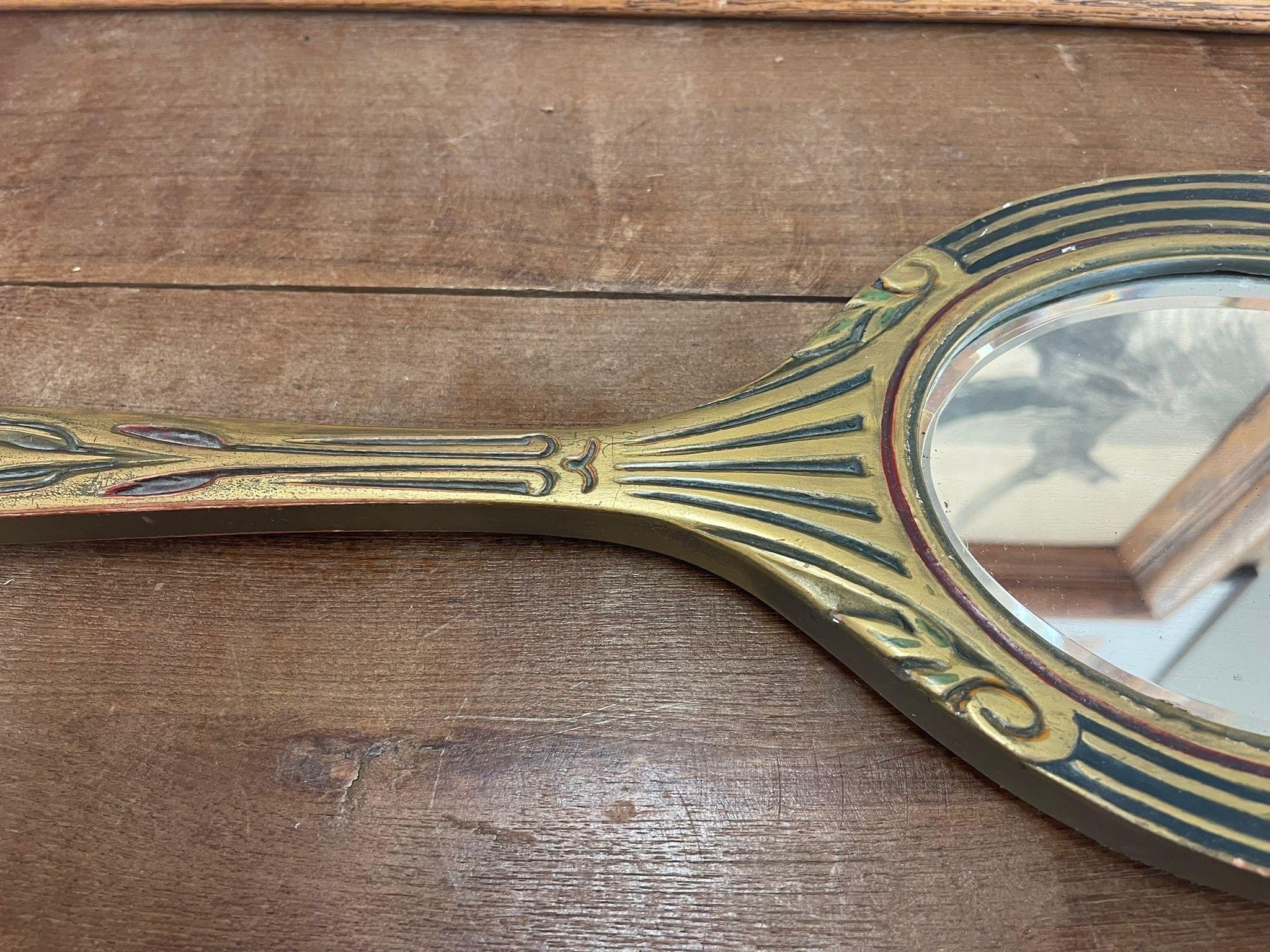 Vintage Art Deco Style Beveled Hand Mirror. In Good Condition For Sale In Seattle, WA