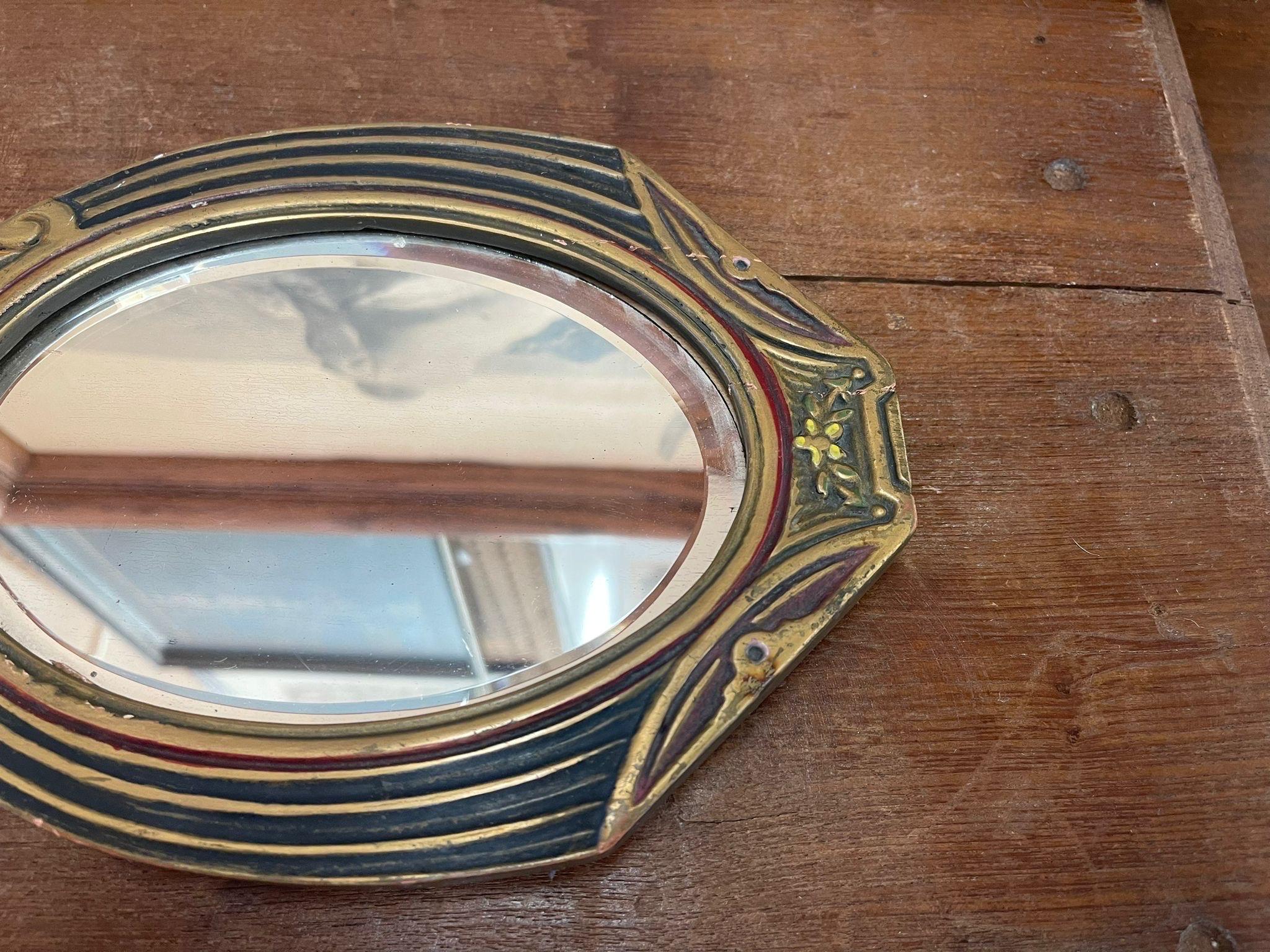 Late 20th Century Vintage Art Deco Style Beveled Hand Mirror. For Sale