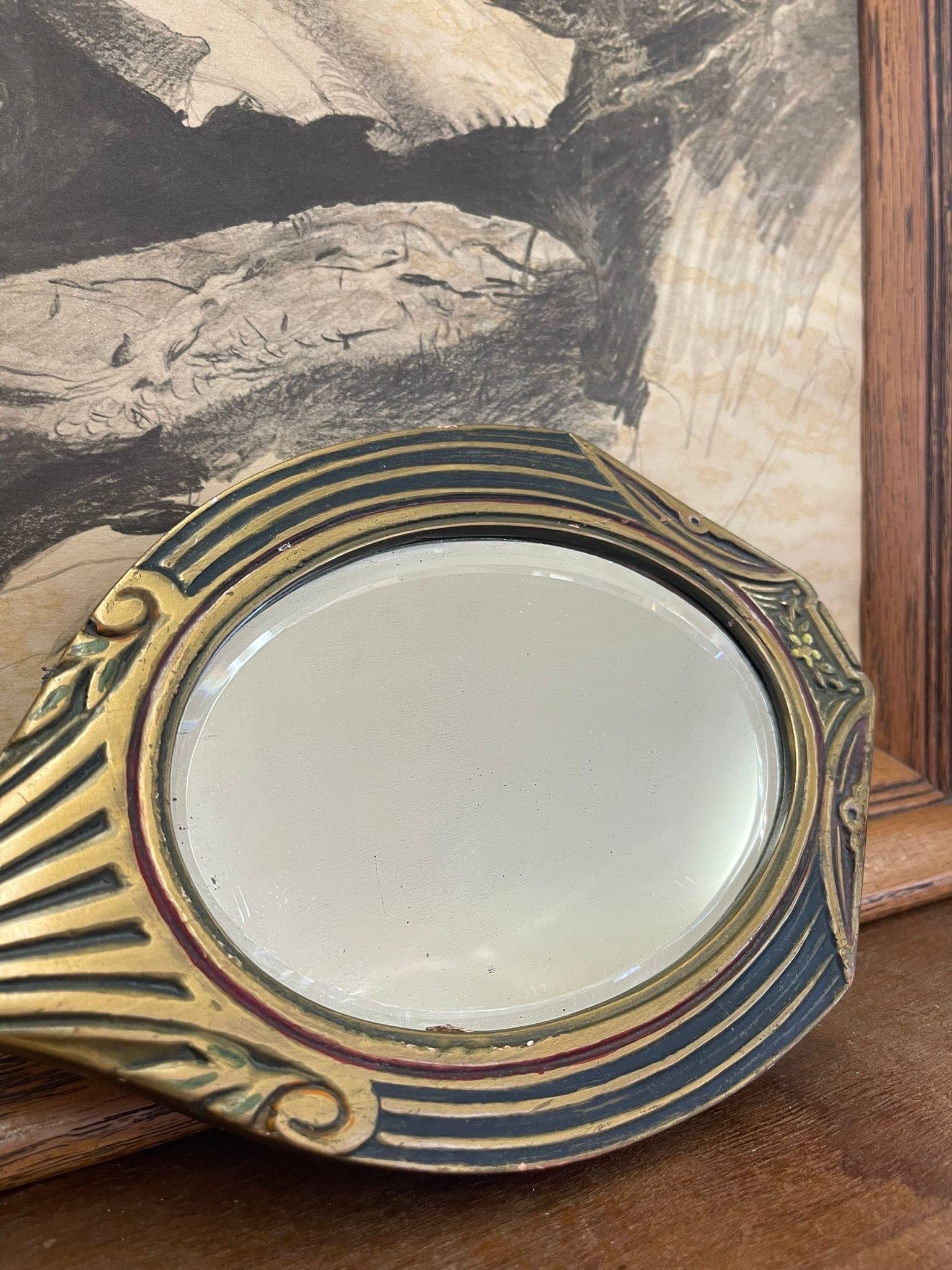 Glass Vintage Art Deco Style Beveled Hand Mirror. For Sale