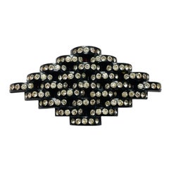 Vintage art deco style black resin rhinestone brooch