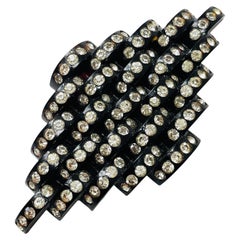 Vintage art deco style black resin rhinestone brooch