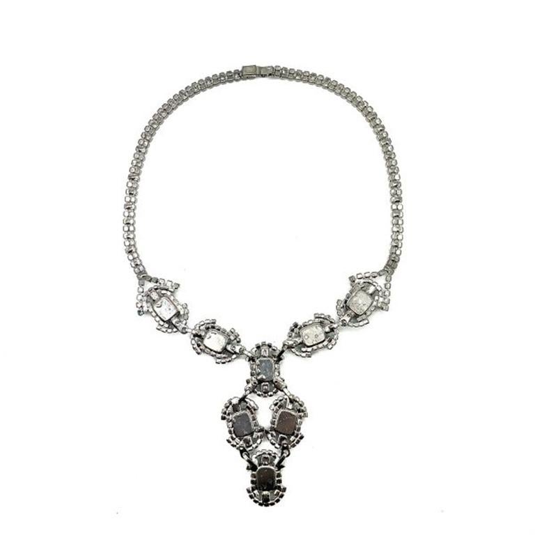 De las mujeres Collar Vintage de Cristal Azul y Blanco Estilo Art Decó Años 50 en venta