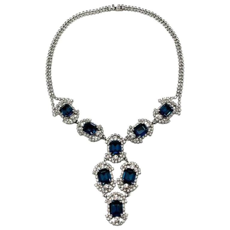 Vintage Art Deco Style Blue and White Crystal Necklace 1950s For Sale ...