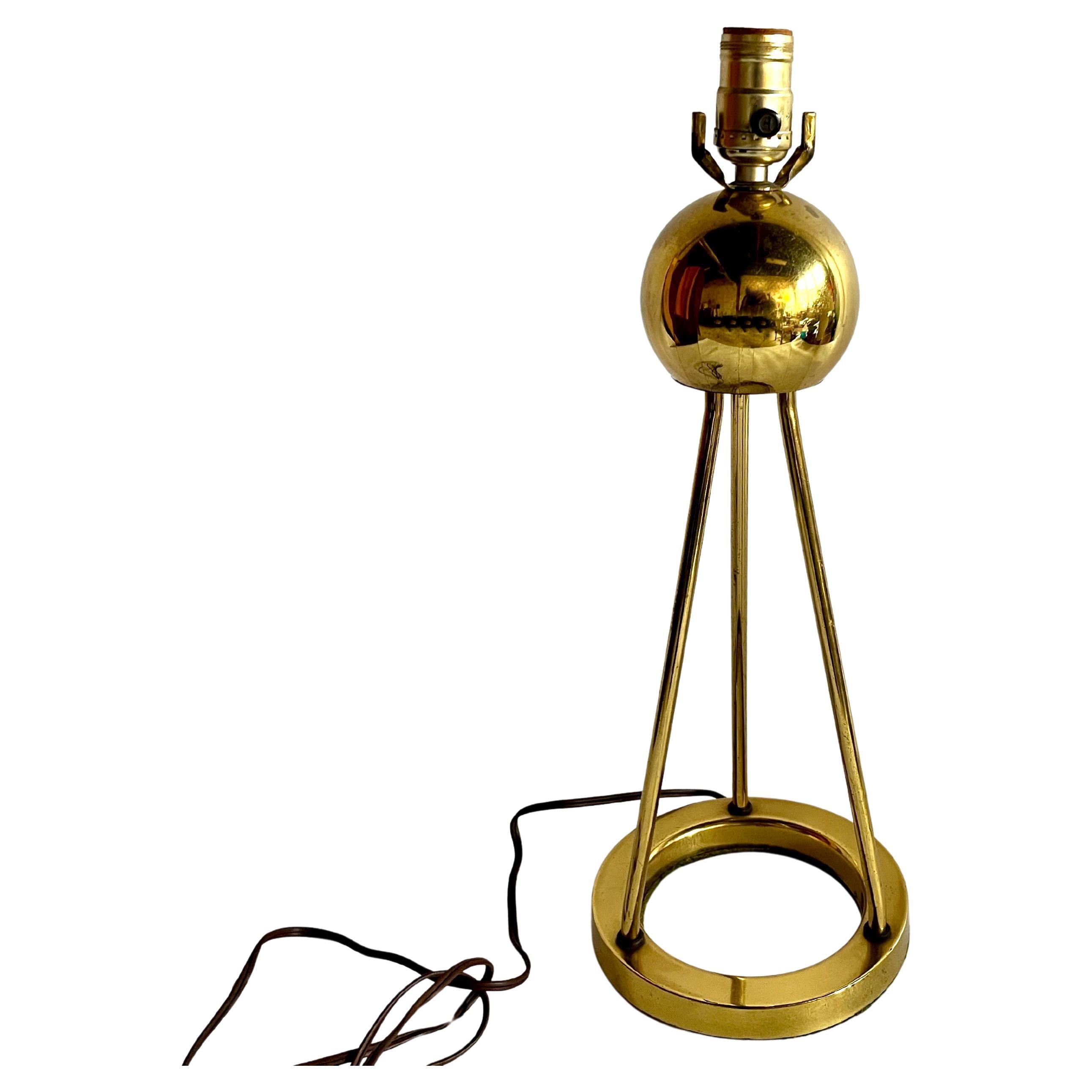 Vintage Art Deco Style Brass Tripod Lamp After Walter von Nessen