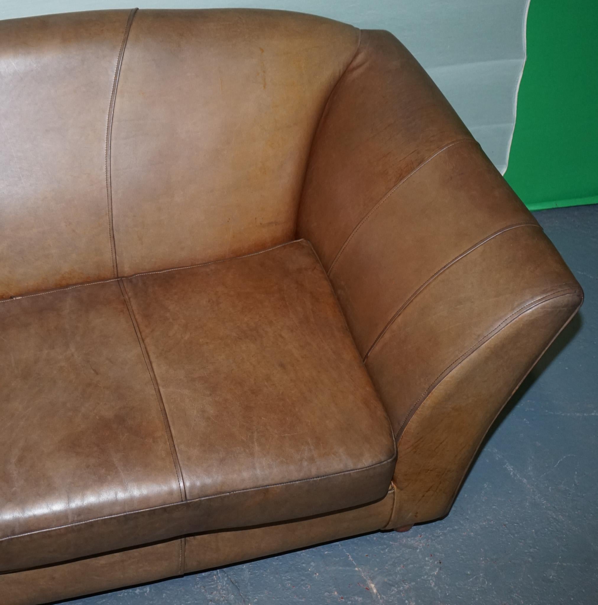 Divano a due posti in pelle marrone stile ART DECO di Vintage in vendita 3