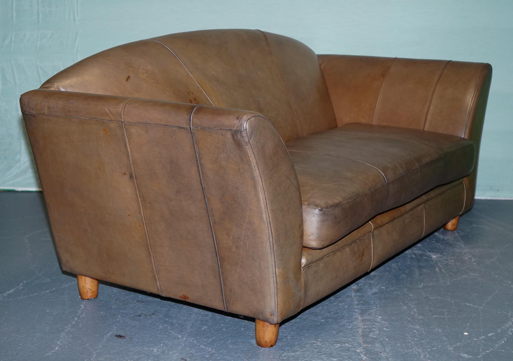 Divano a due posti in pelle marrone stile ART DECO di Vintage in vendita 4