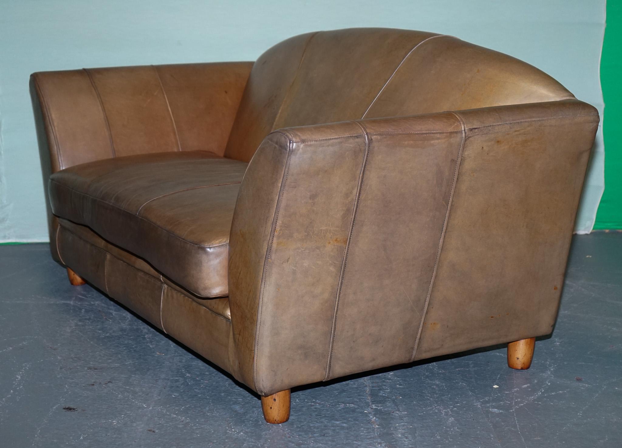 Divano a due posti in pelle marrone stile ART DECO di Vintage in vendita 5