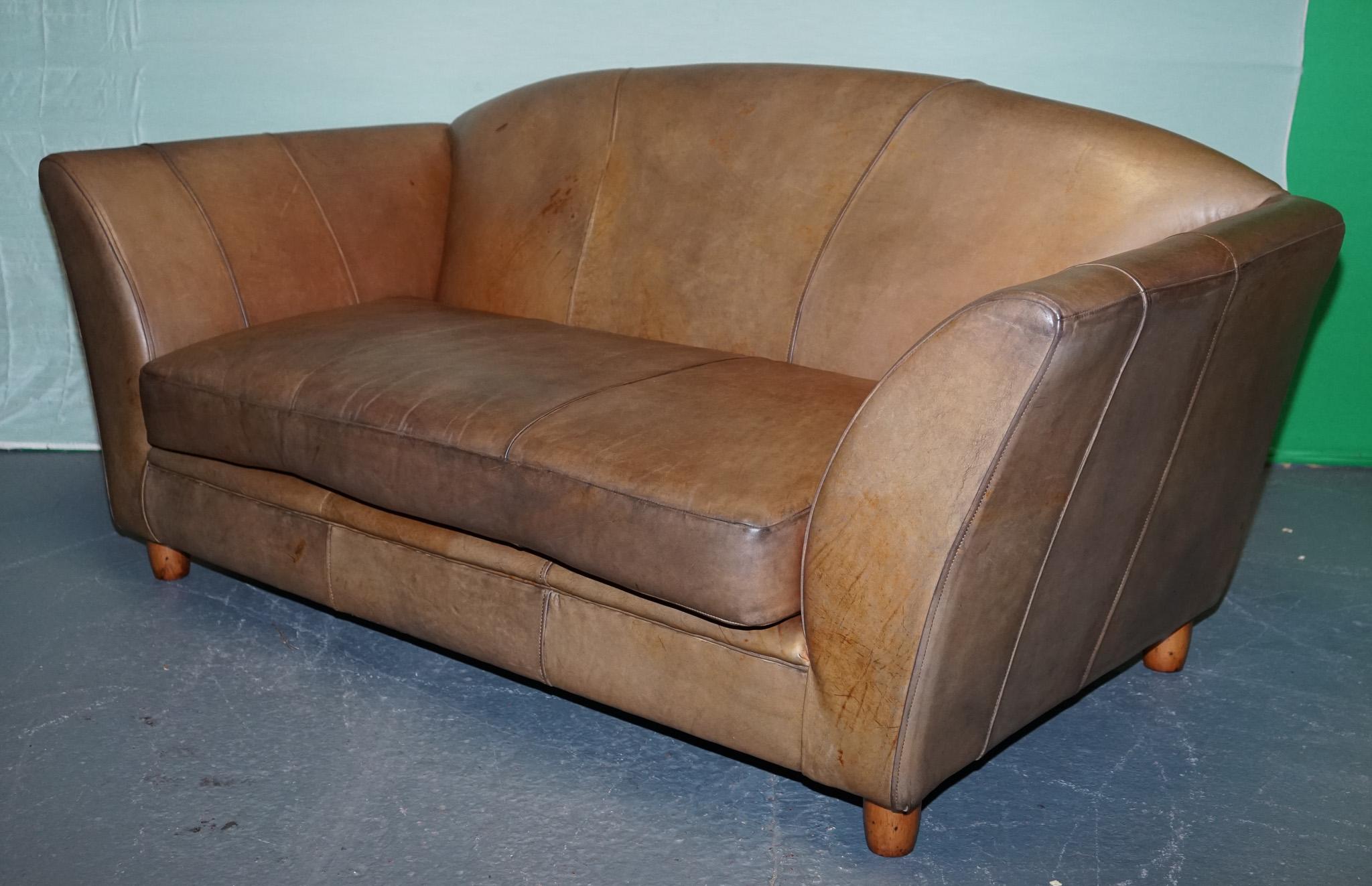Divano a due posti in pelle marrone stile ART DECO di Vintage in vendita 6