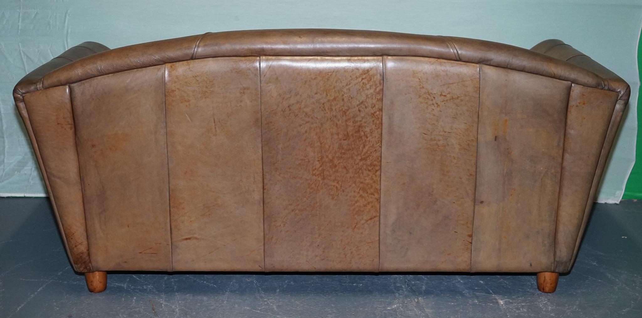 Divano a due posti in pelle marrone stile ART DECO di Vintage in vendita 7