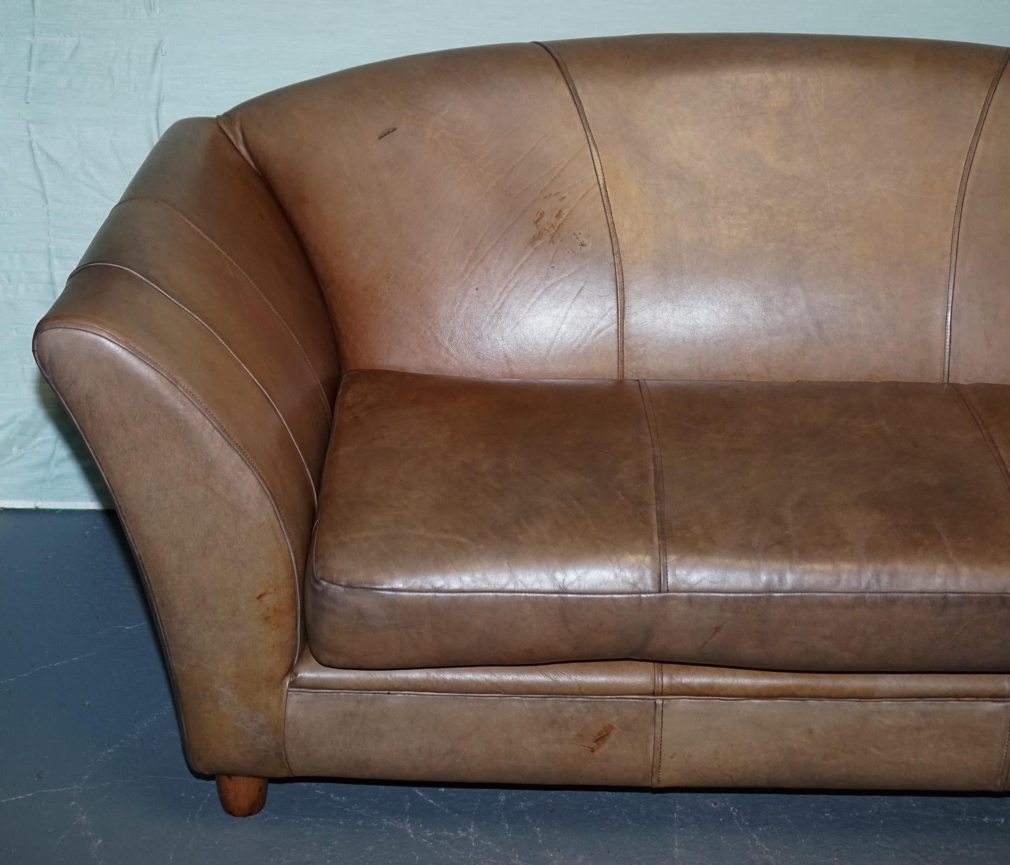 Britannico Divano a due posti in pelle marrone stile ART DECO di Vintage in vendita