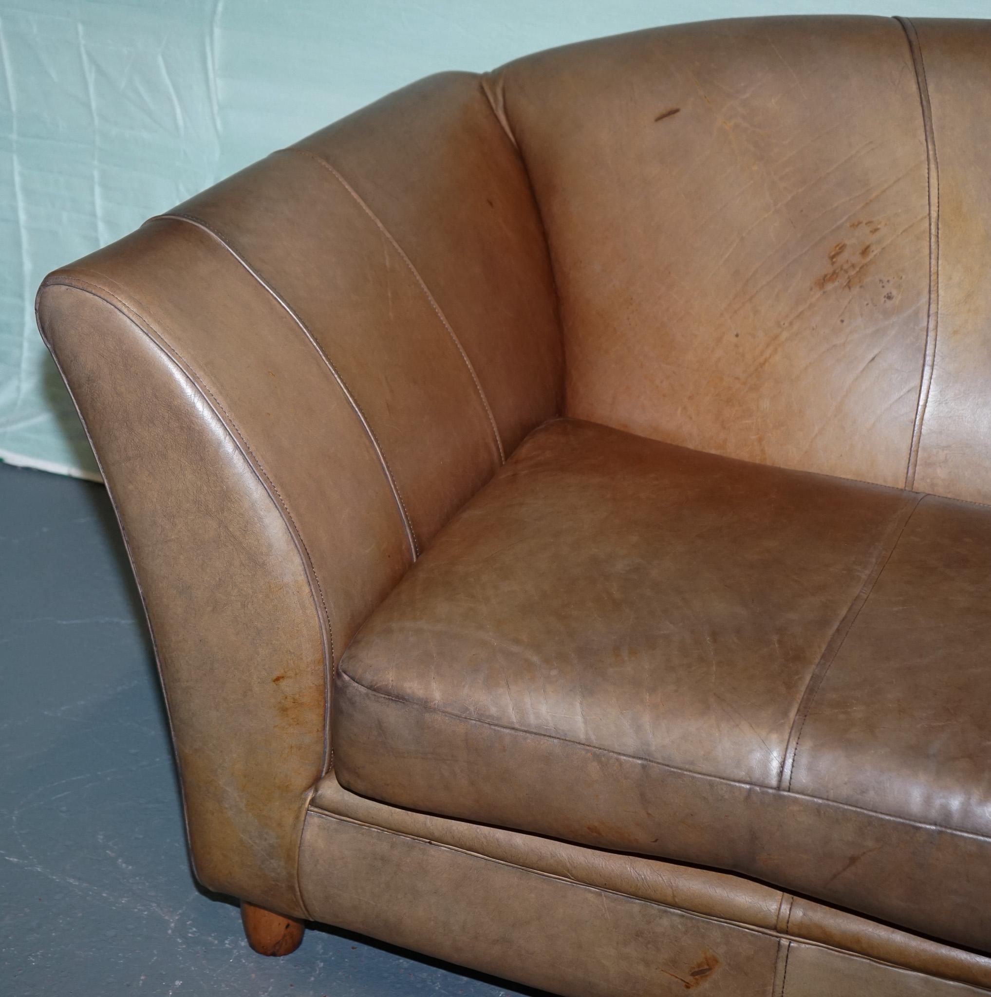 Divano a due posti in pelle marrone stile ART DECO di Vintage In condizioni buone in vendita a Pulborough, GB