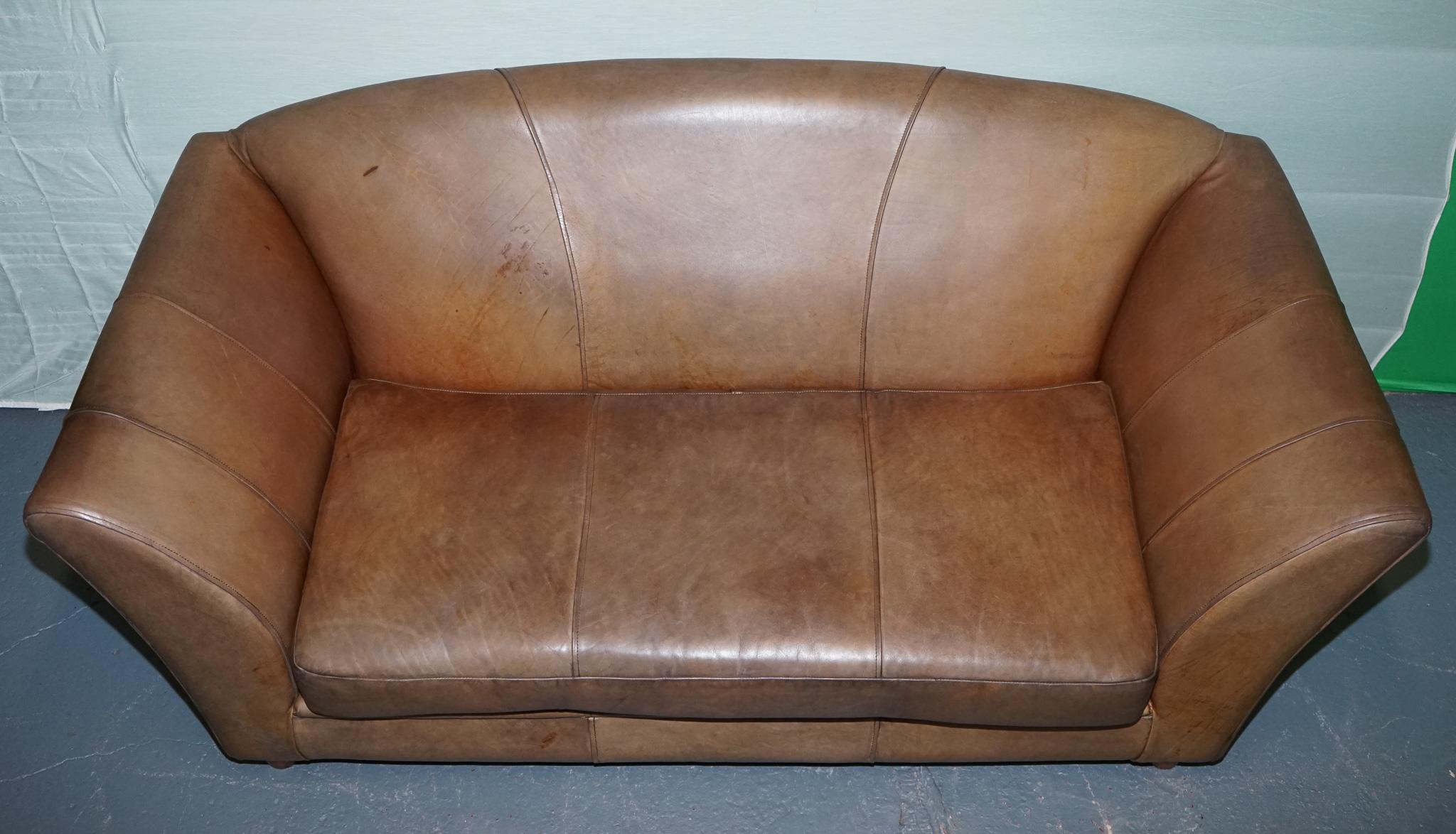 Divano a due posti in pelle marrone stile ART DECO di Vintage in vendita 1