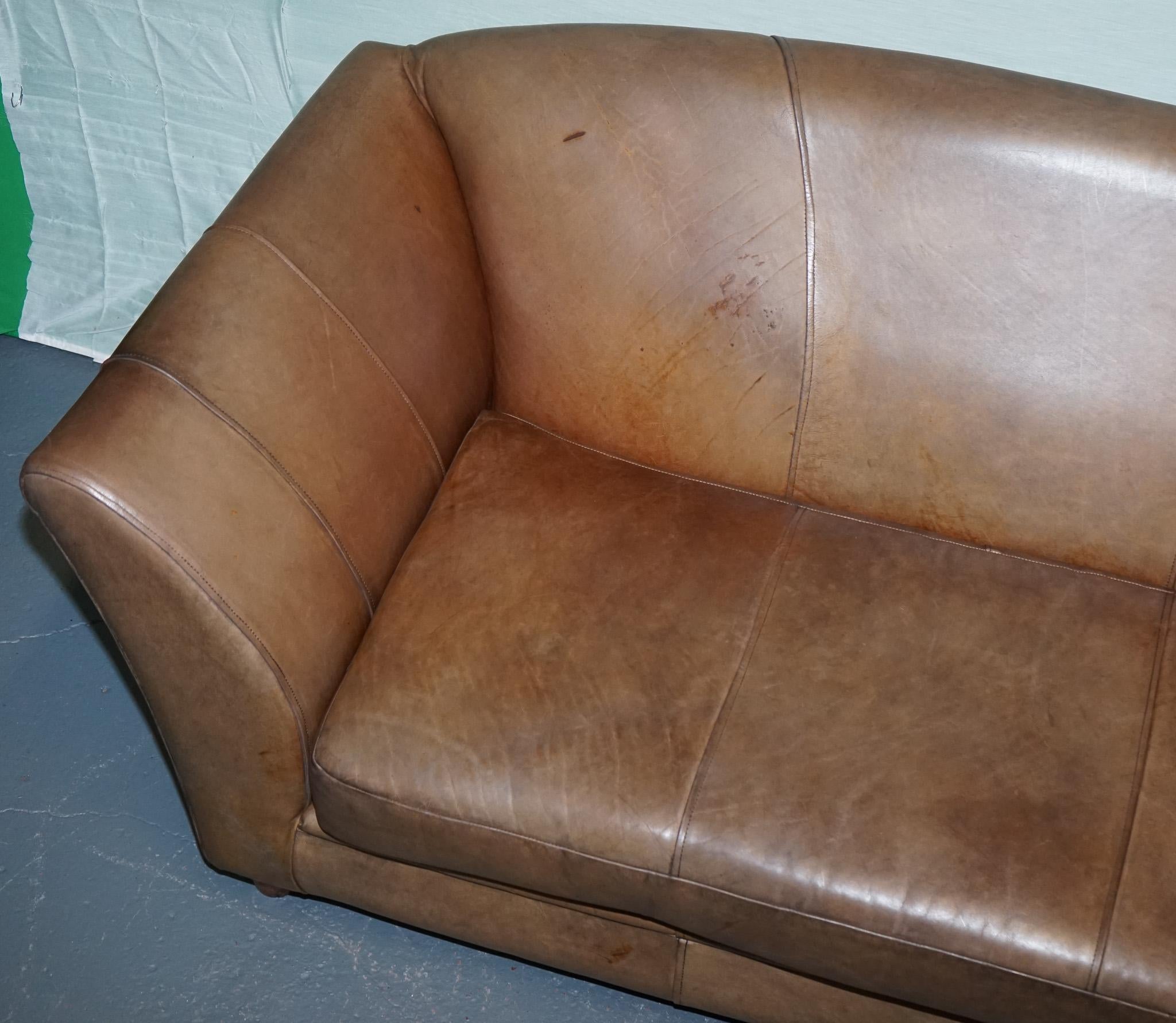 Divano a due posti in pelle marrone stile ART DECO di Vintage in vendita 2