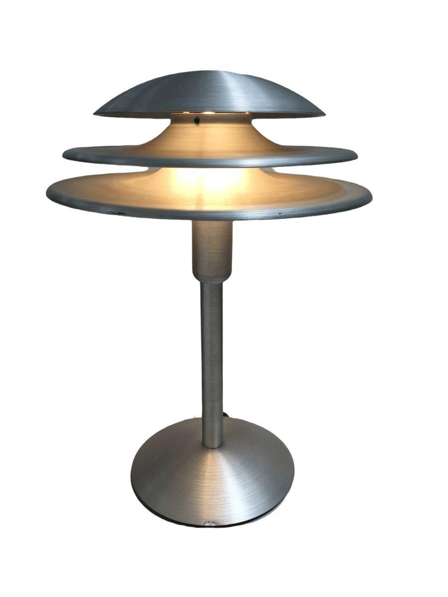 Art Deco Style Machined Brushed Spun Aluminum Desk Lamps In Good Condition In Van Nuys, CA