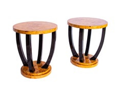Vintage Art Deco Style Burl and Lacquer Side Tables, a pair