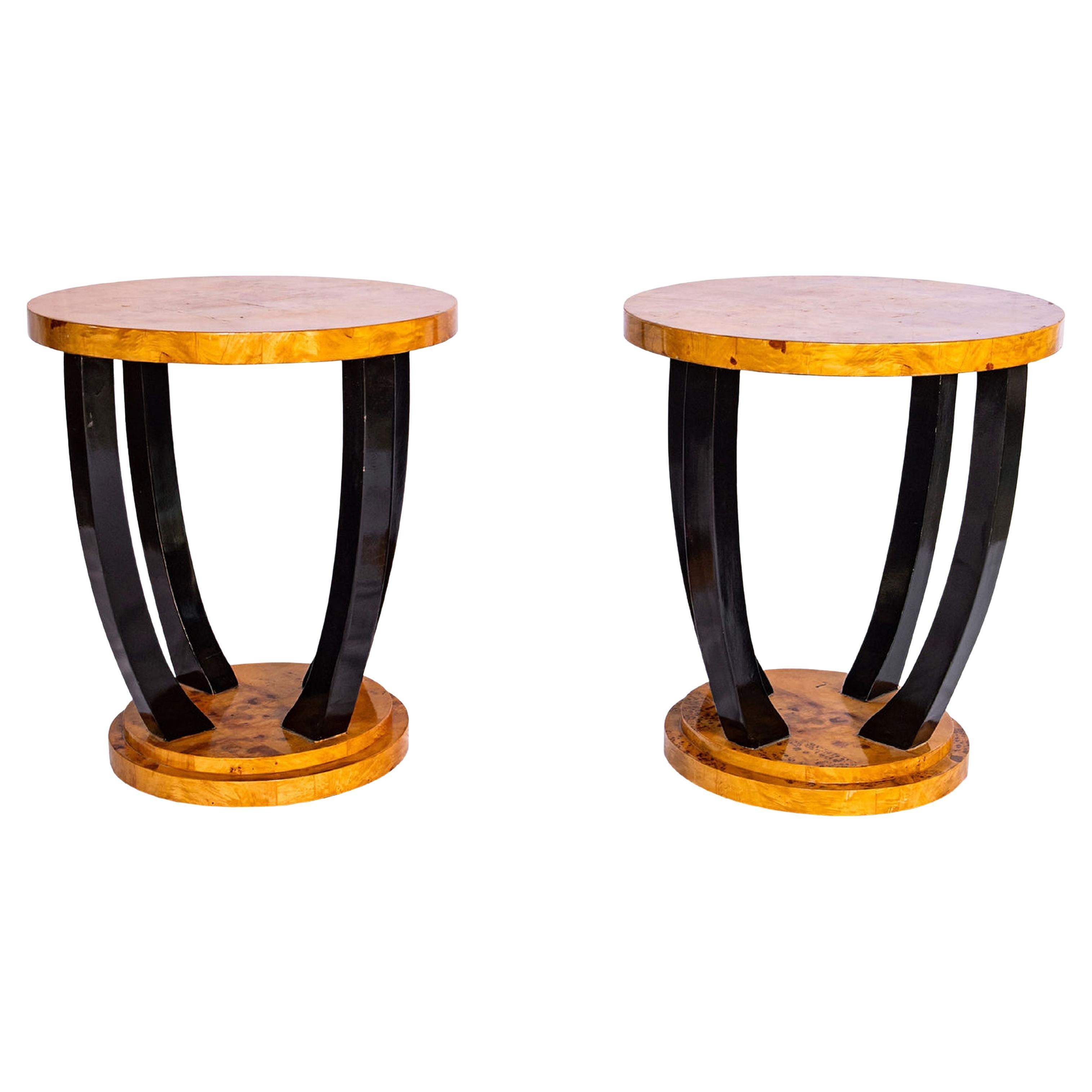 Vintage Art Deco Style Burl and Lacquer Side Tables, a pair For Sale
