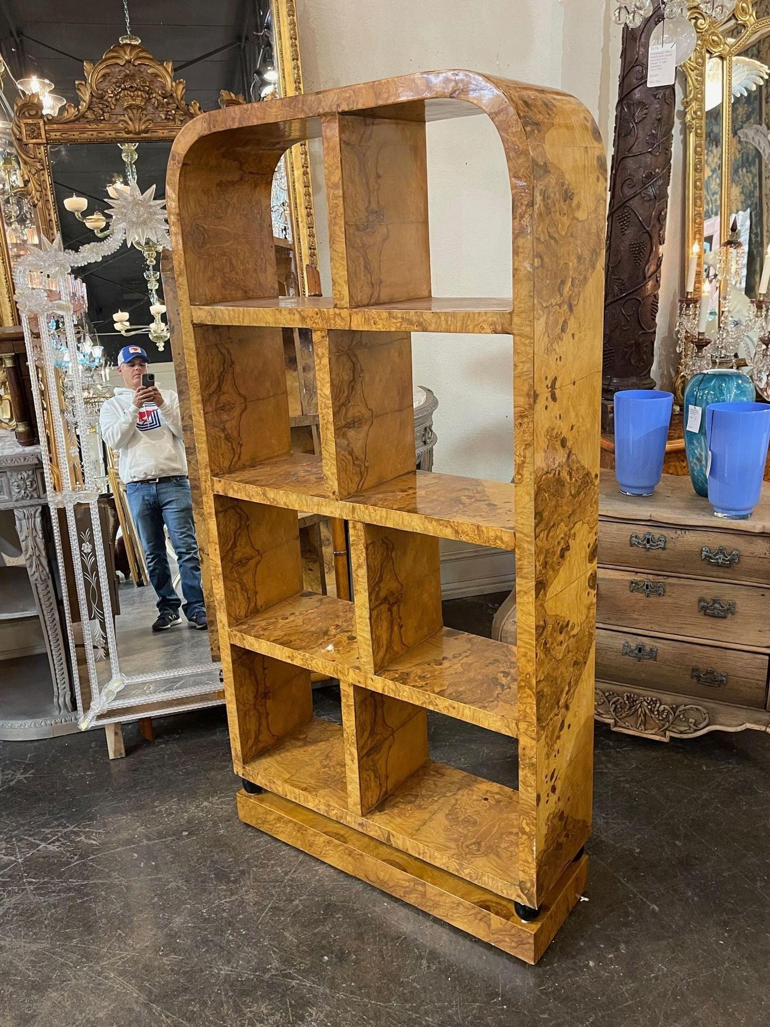 Vintage Art Deco Style Burl Walnut Etagere Shelf In Good Condition In Dallas, TX