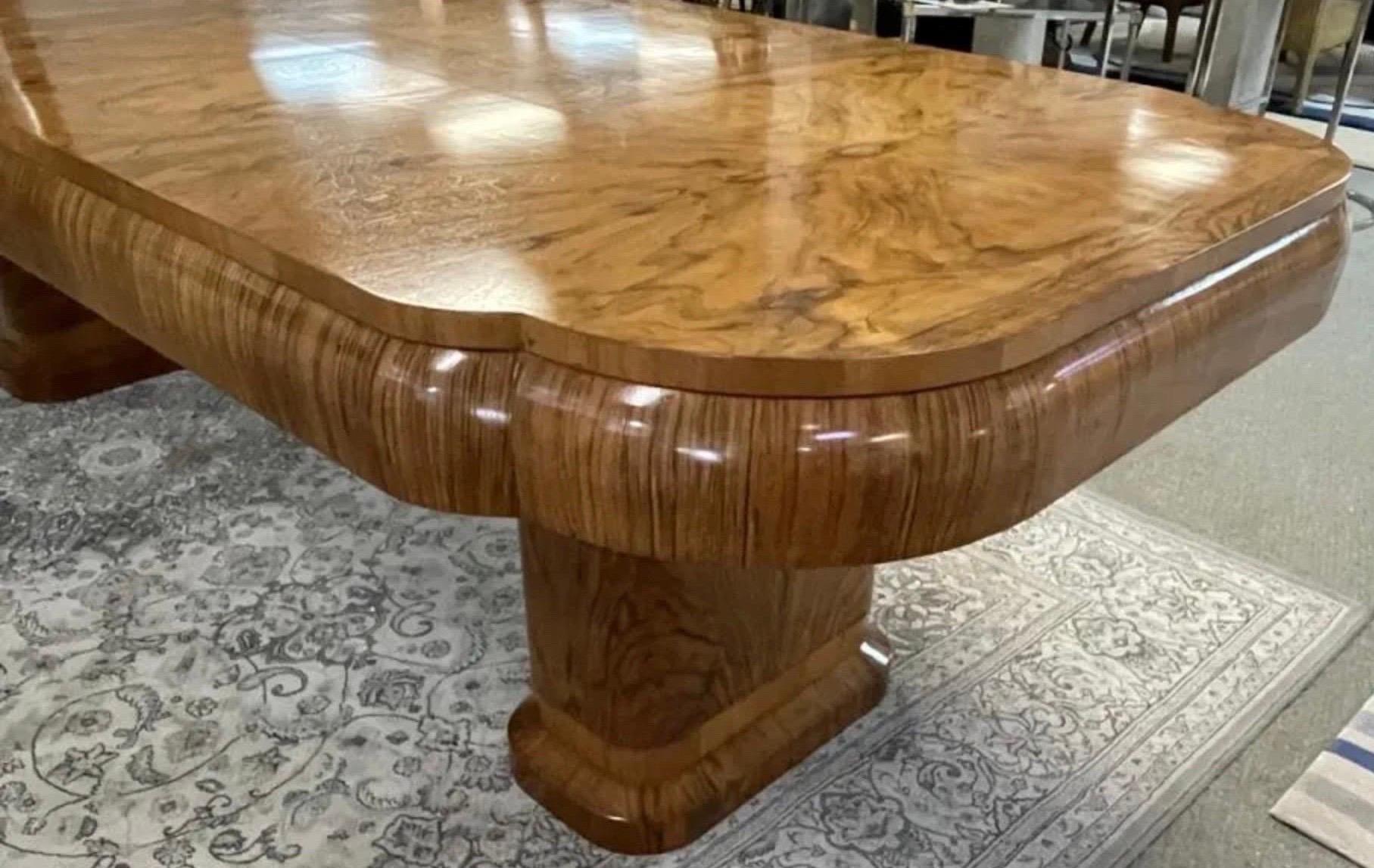 Vintage large Art Deco Burlwood table, can also be used as a conference table or a desk.