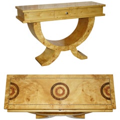 VINTAGE ART DECO STYLE BURR WALNUT & BIRCH CONSOLE TABLE WiTH SINGLE DRAWER