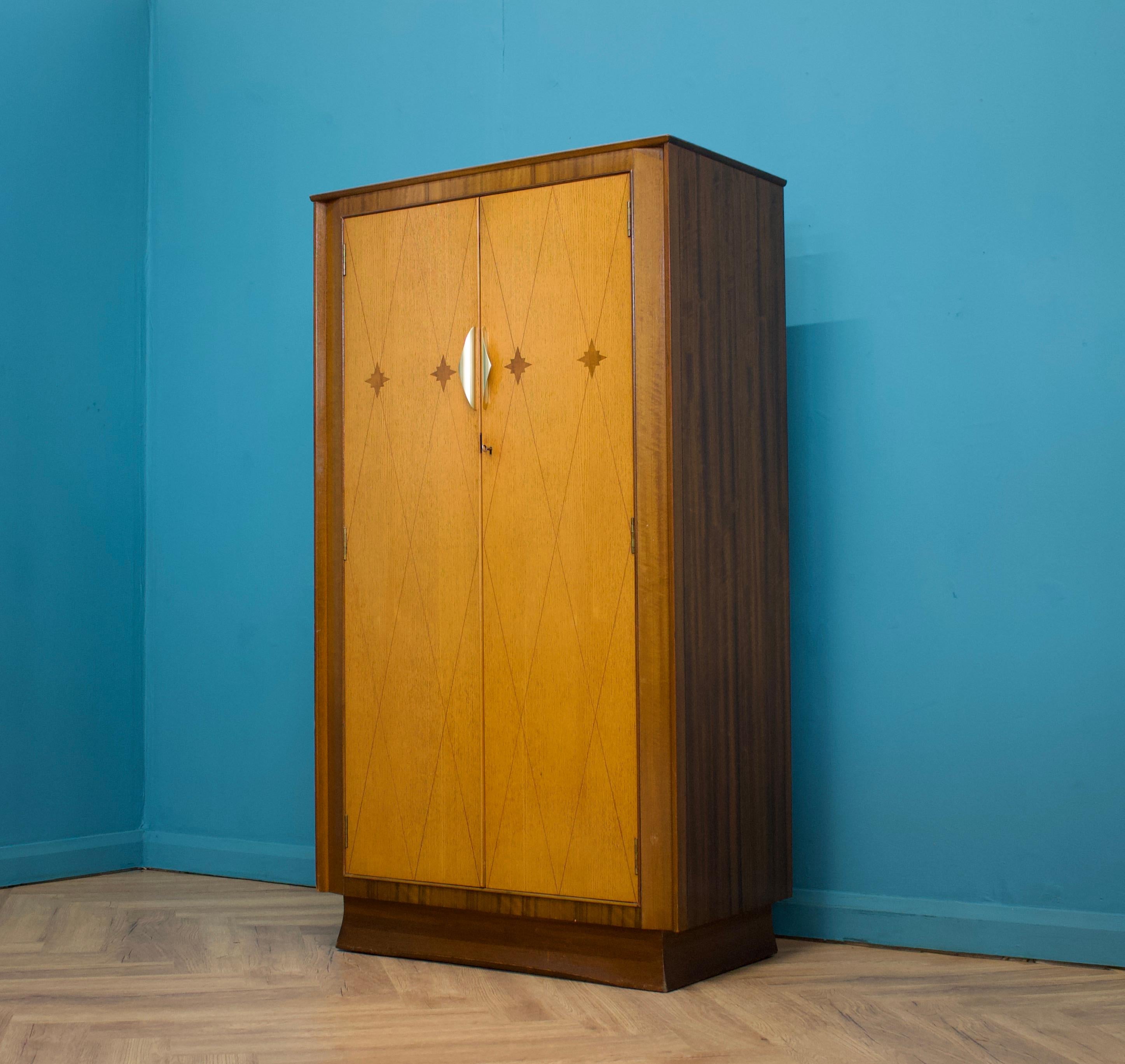 British Vintage Art Deco Style Burr Walnut Compact Compactum Wardrobe, 1950s
