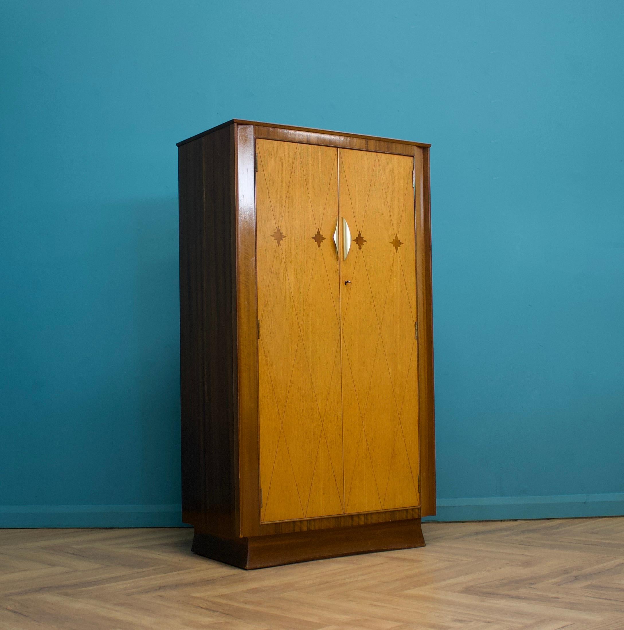 Veneer Vintage Art Deco Style Burr Walnut Compact Compactum Wardrobe, 1950s