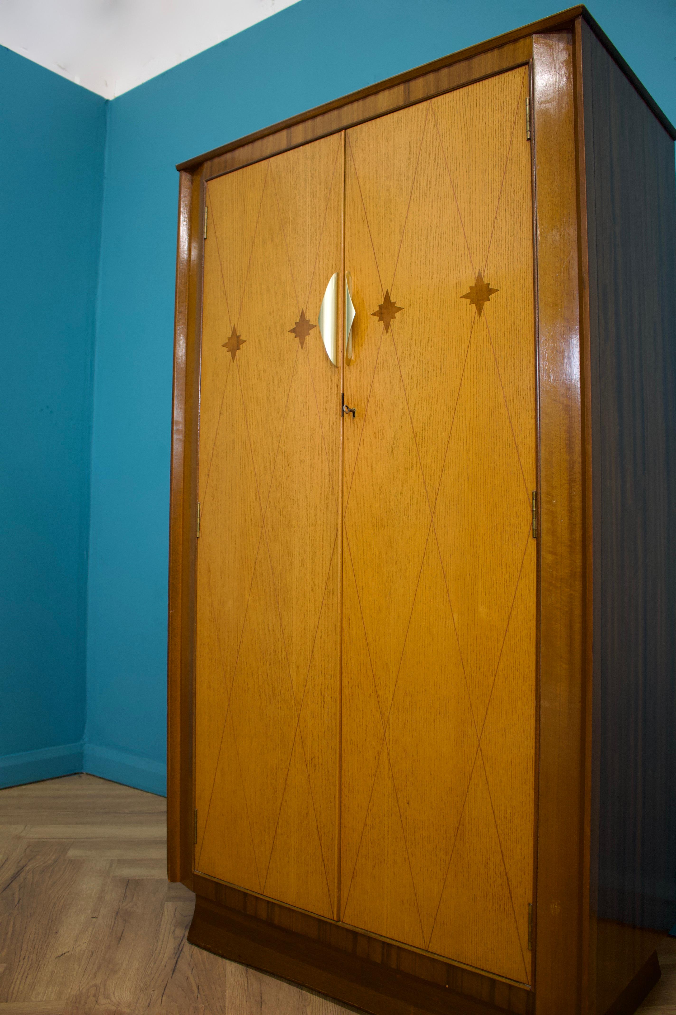 Vintage Art Deco Style Burr Walnut Compact Compactum Wardrobe, 1950s In Good Condition In South Shields, GB
