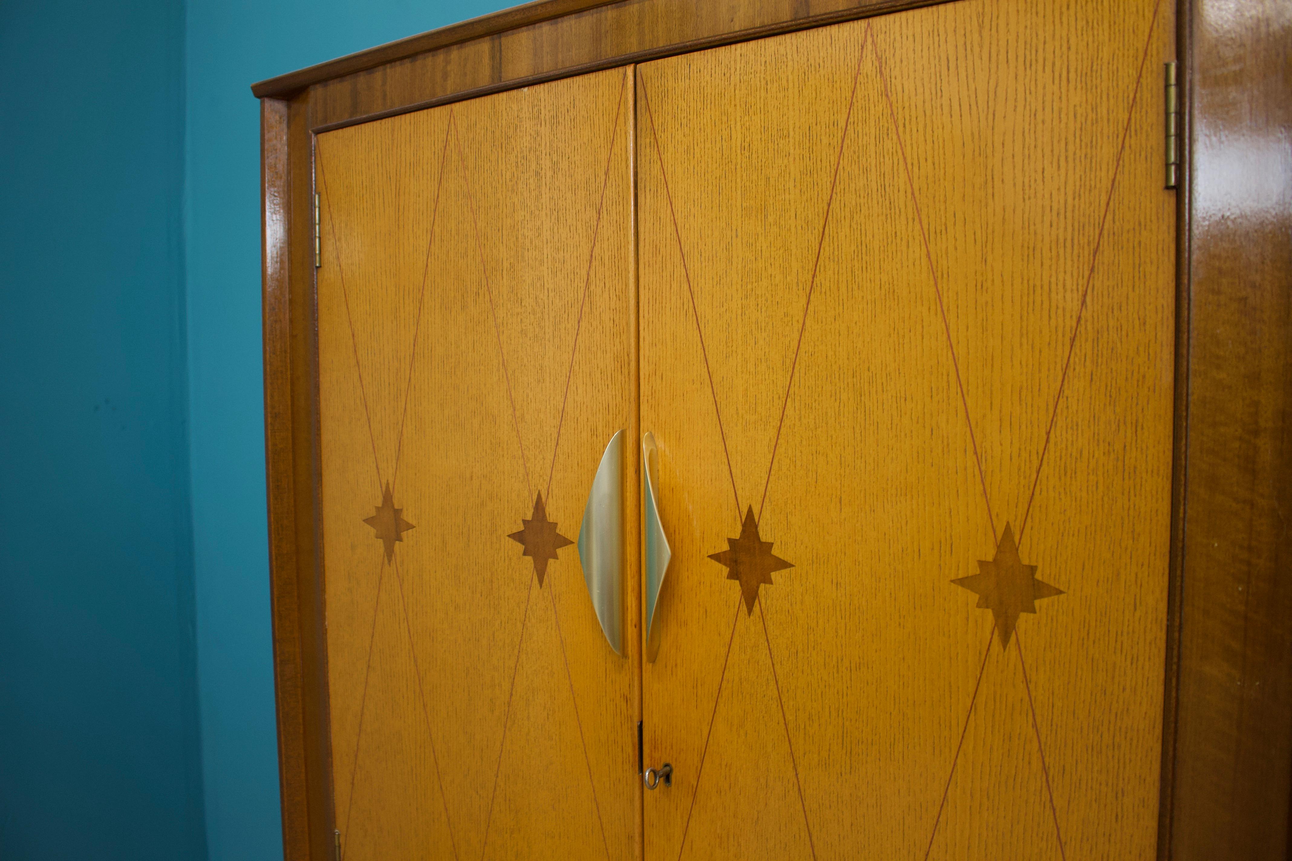 Mid-20th Century Vintage Art Deco Style Burr Walnut Compact Compactum Wardrobe, 1950s