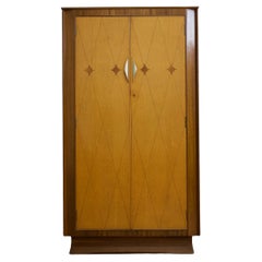 Armoire compacte vintage en ronce de noyer, style Art Deco, années 1950