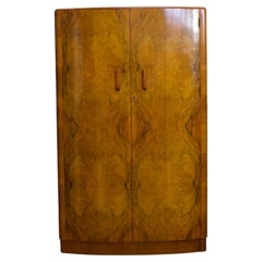 Vintage Art Deco Style Burr Walnut Compact Wardrobe, 1950s