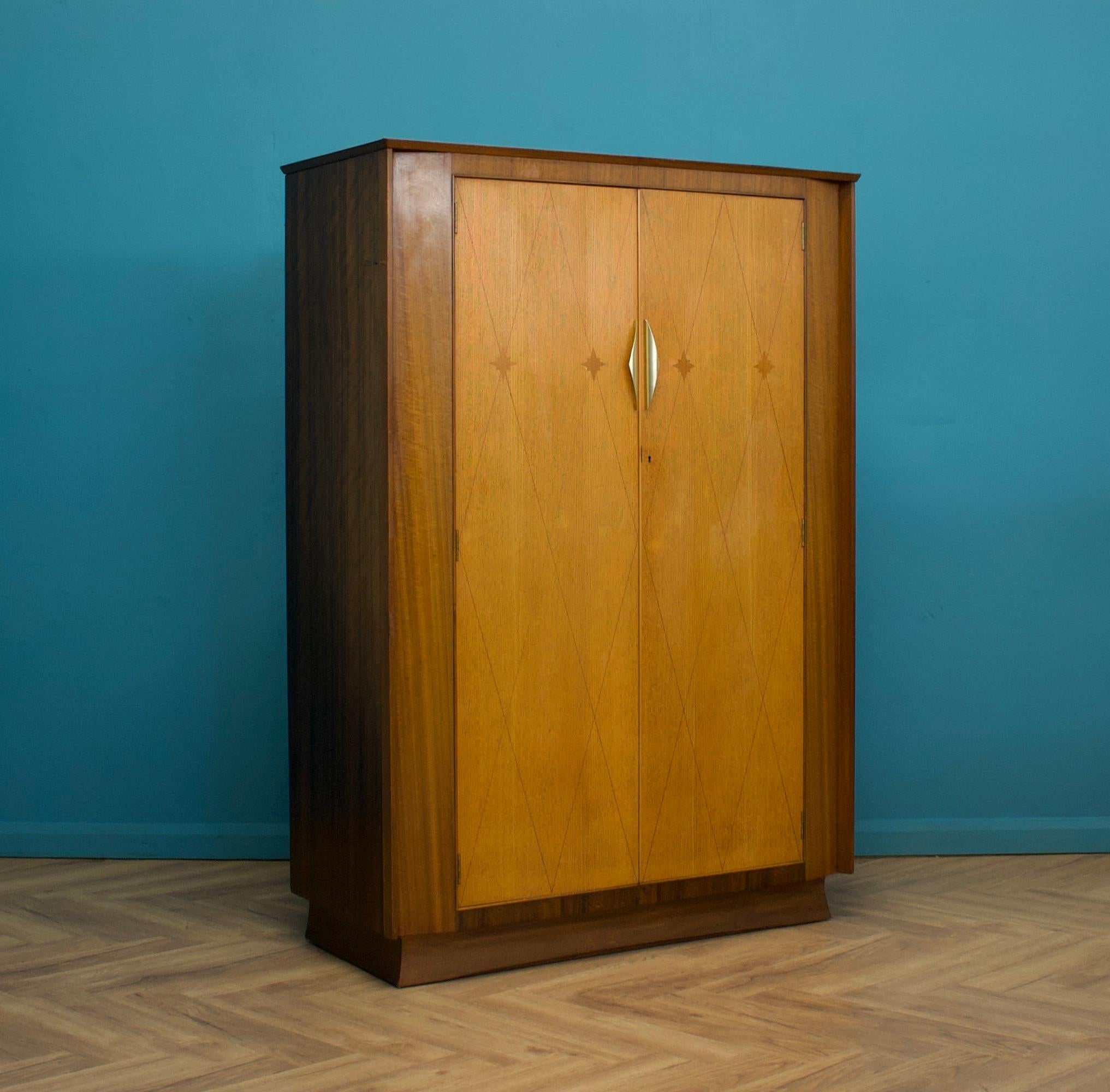 Veneer Vintage Art Deco Style Burr Walnut  Wardrobe, 1950s