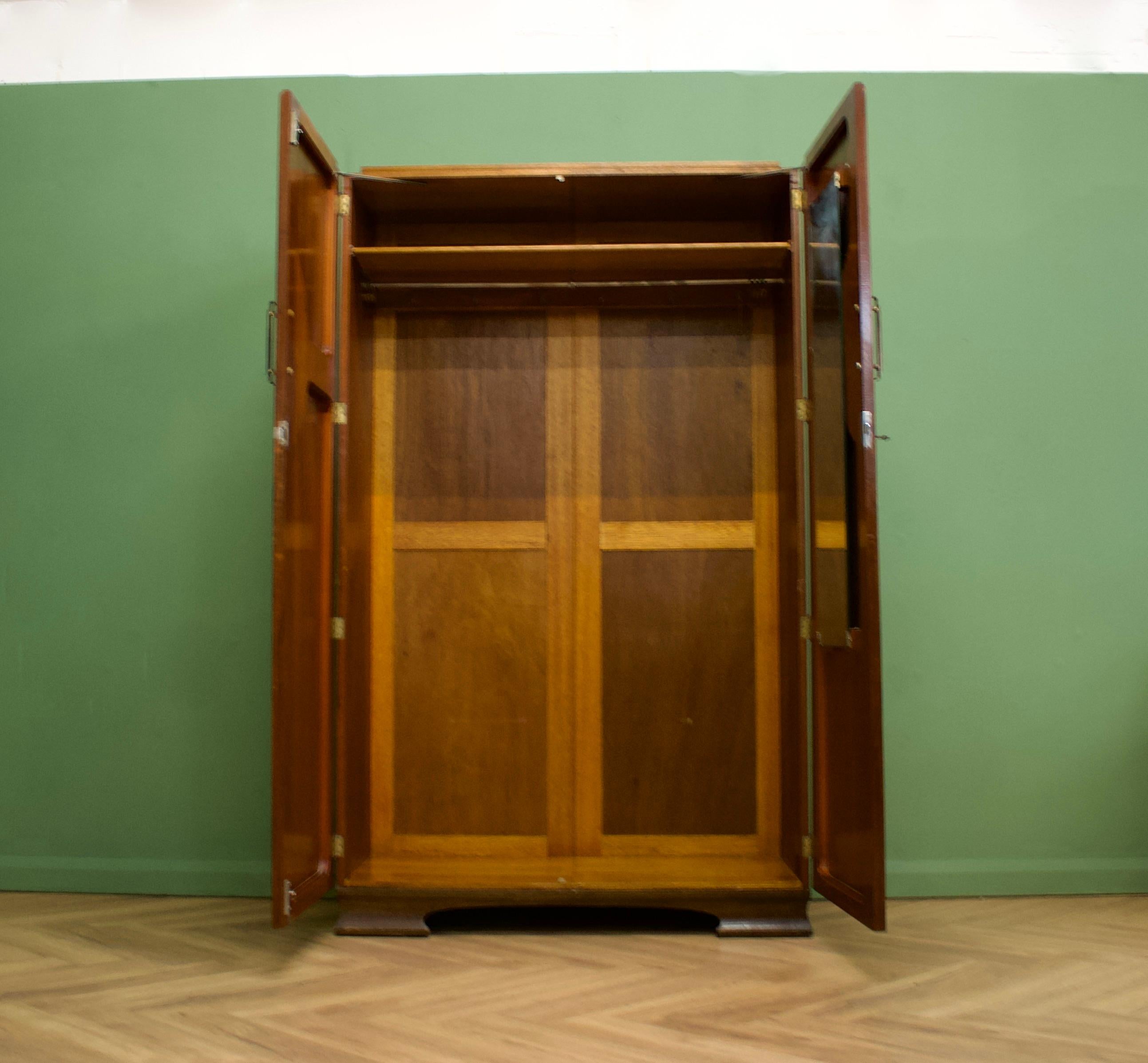 Vintage Art Deco Style Burr Walnut Wardrobe, 1950s In Good Condition For Sale In South Shields, GB