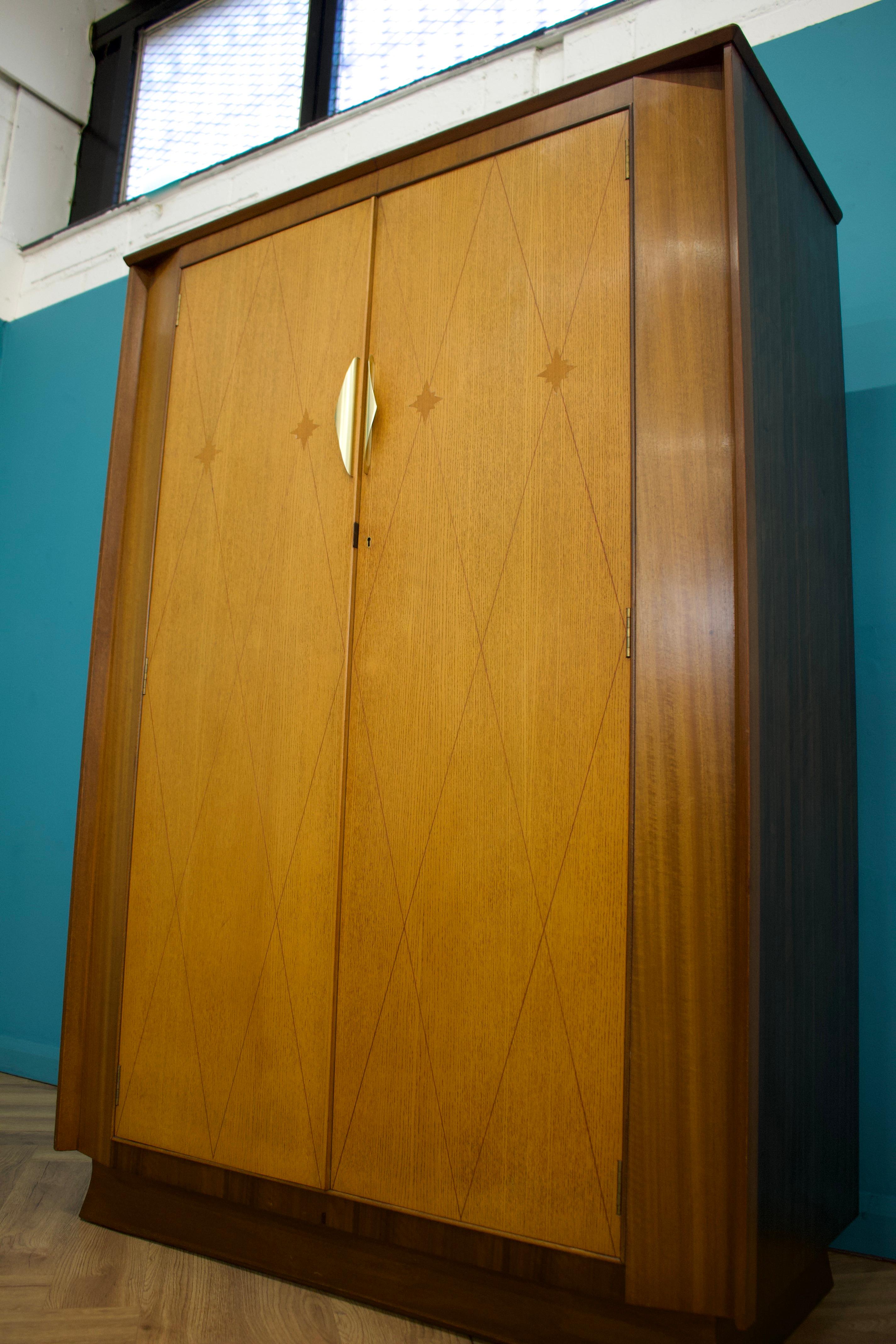 Vintage Art Deco Style Burr Walnut  Wardrobe, 1950s In Good Condition In South Shields, GB