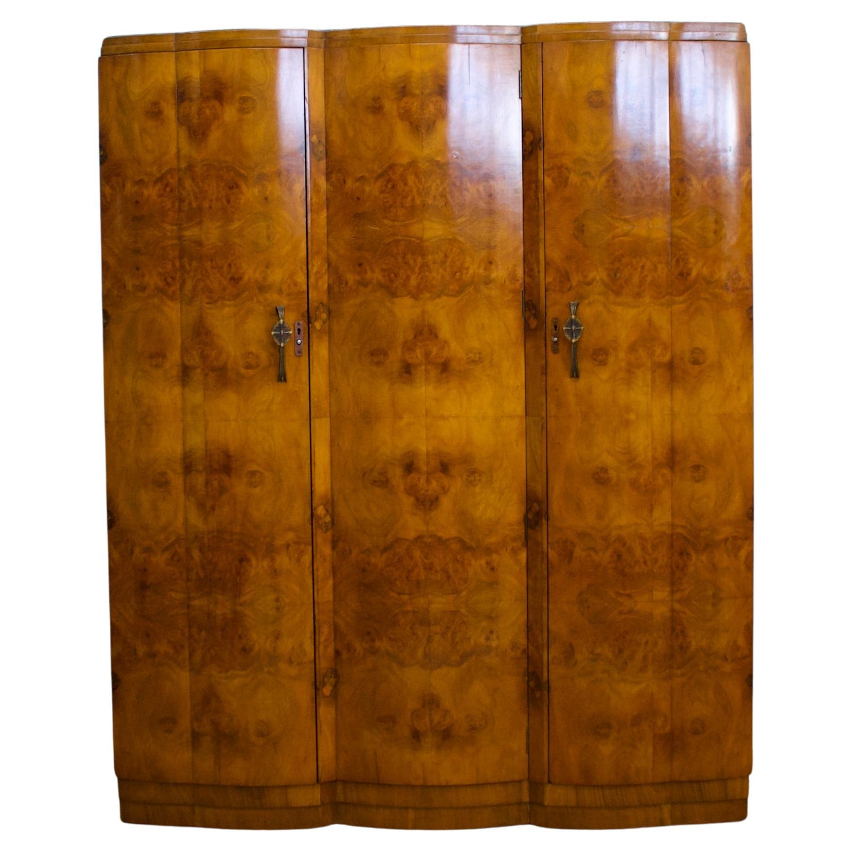 Vintage Art Deco Style Burr Walnut Wardrobe, 1950s