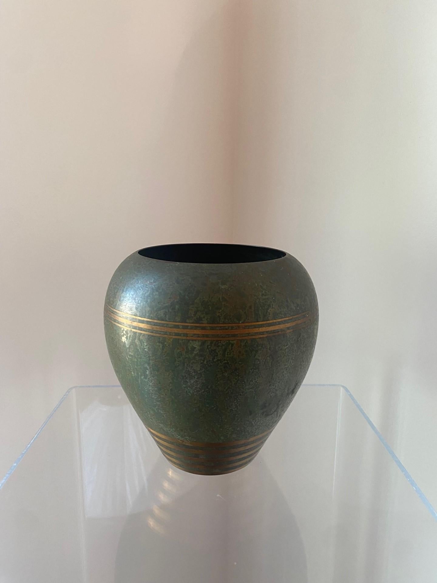 Hand-Crafted Vintage Art Deco Style Carl Sorensen Nordane Verdigris Bronze Vase