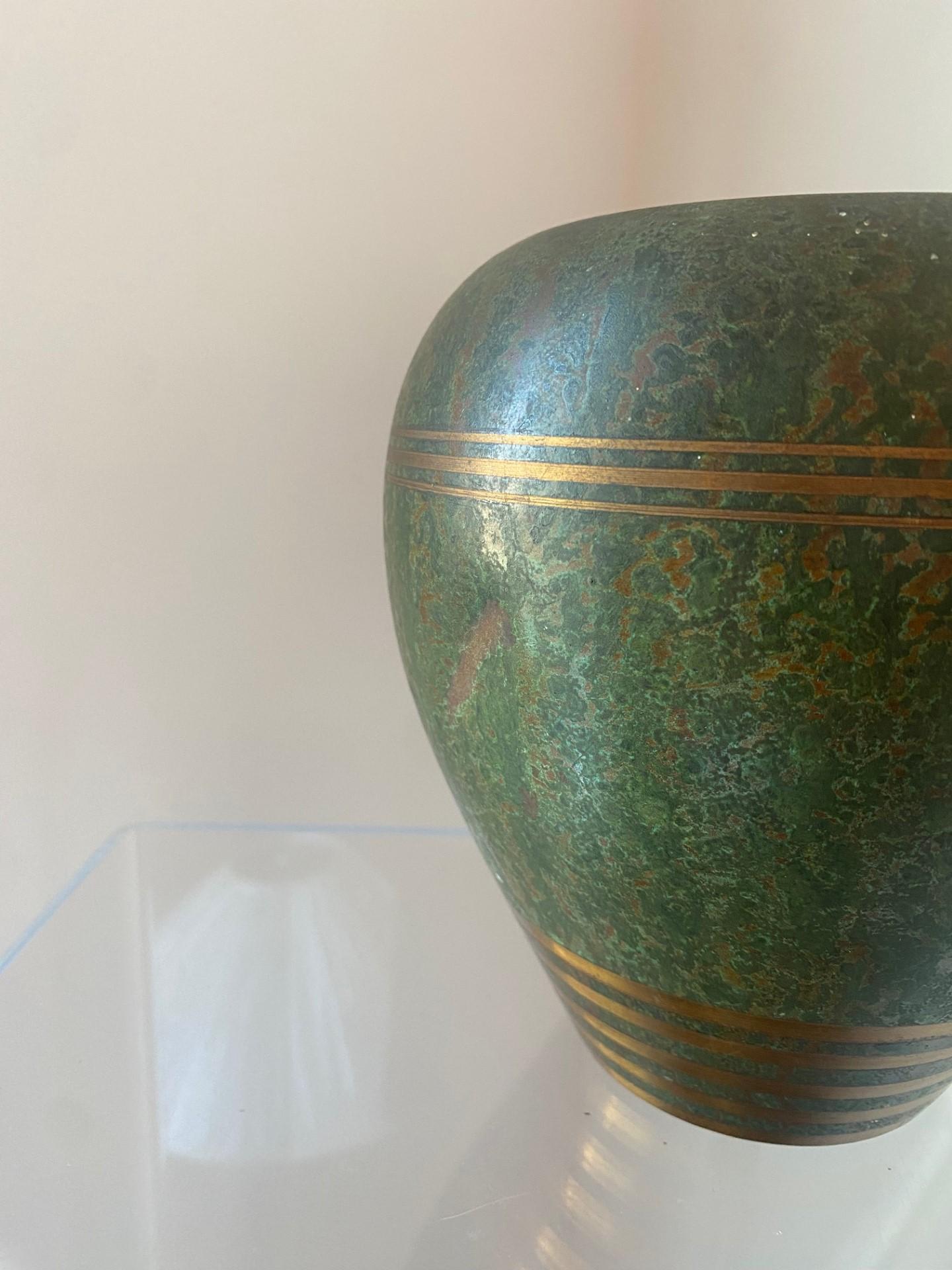 Vintage Art Deco Style Carl Sorensen Nordane Verdigris Bronze Vase In Good Condition In San Diego, CA