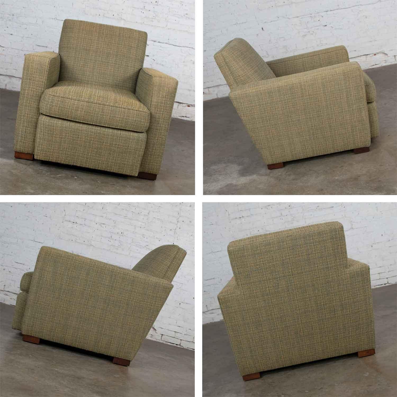 Vintage Art Deco Style Club Chair and Ottoman in Green Tweed by Hickory Chair 3