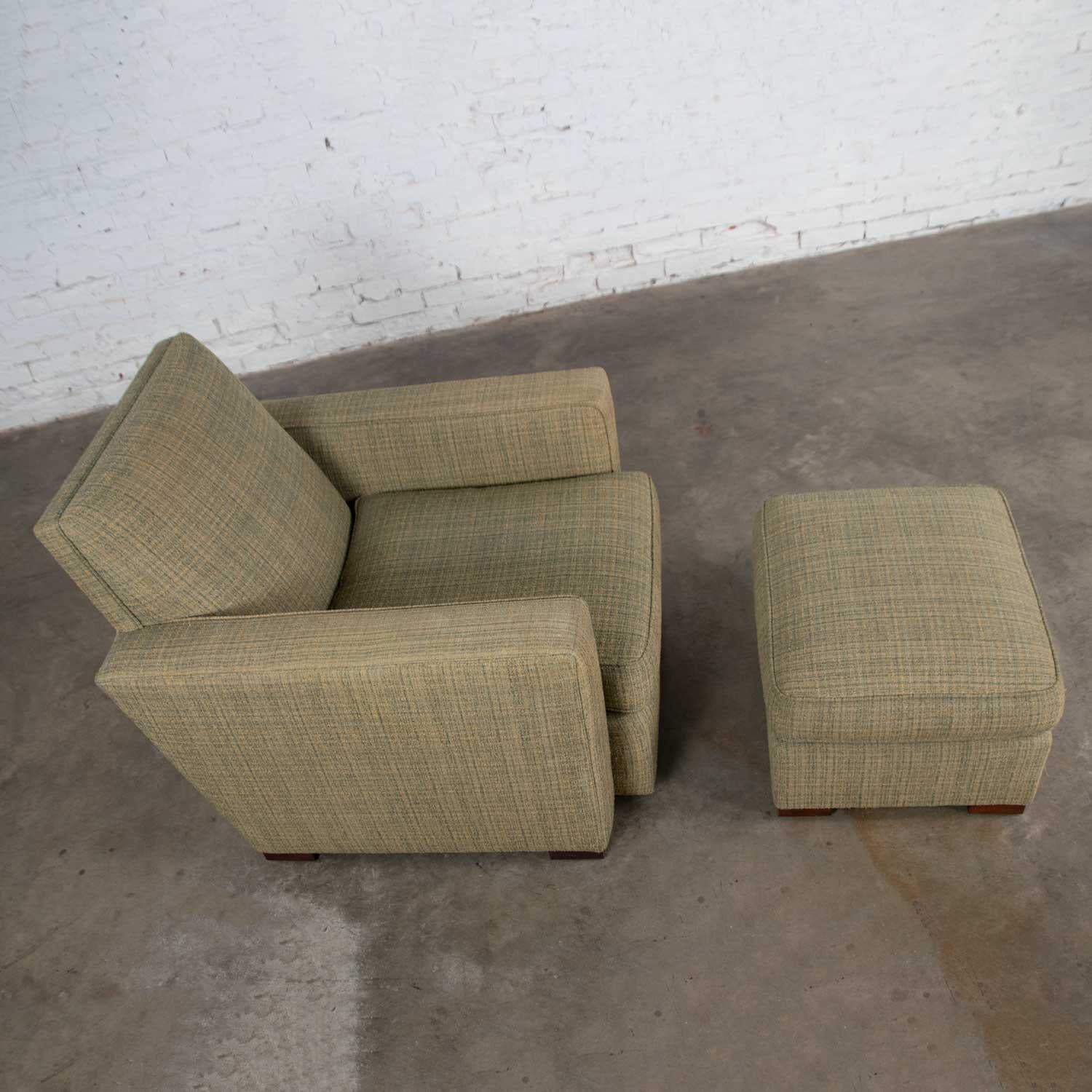 American Vintage Art Deco Style Club Chair and Ottoman in Green Tweed by Hickory Chair