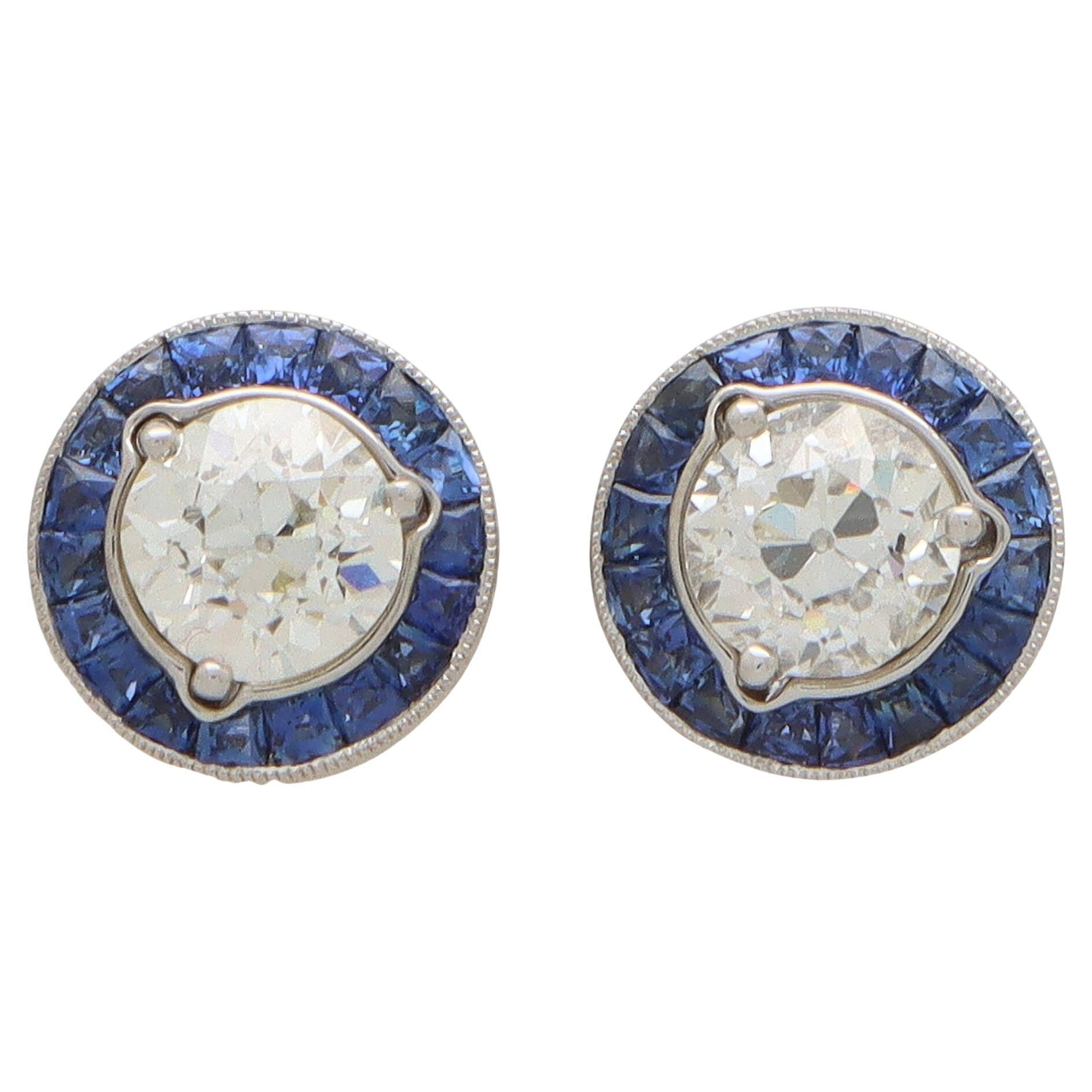Vintage Art Deco Style Convertible Sapphire and Diamond Target Stud Earrings