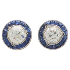 Vintage Art Deco Style Convertible Sapphire and Diamond Target Stud Earrings