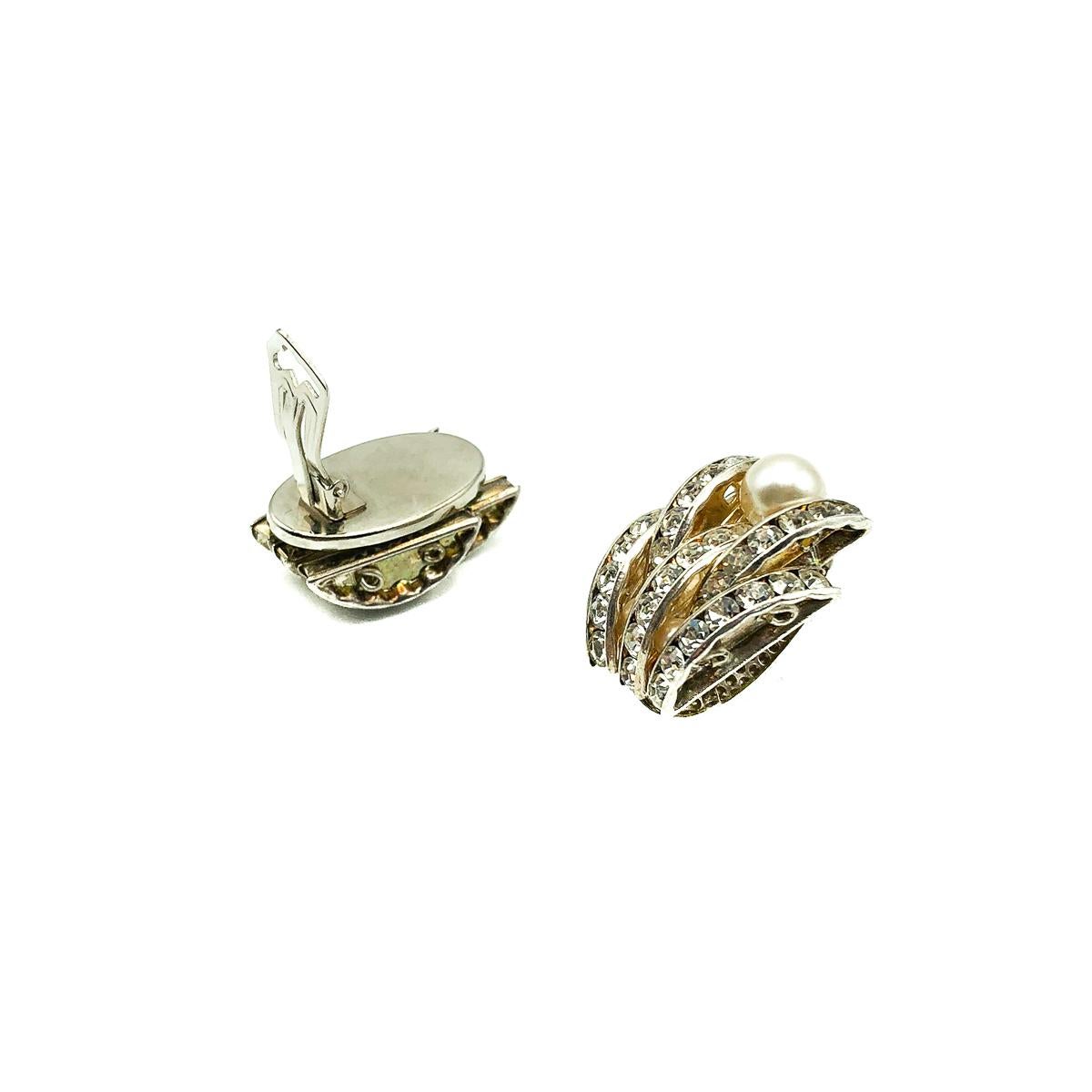 Vintage-Ohrringe aus Kristall und Perlen im Art déco-Stil, 1950er Jahre für Damen oder Herren im Angebot