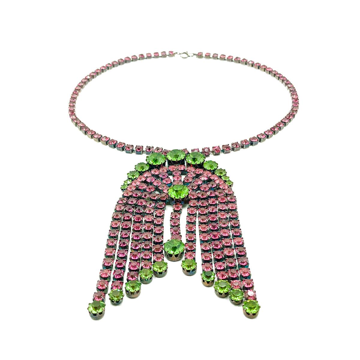 Women's or Men's Vintage Art Deco Style Crystal Tassel Necklace 1960s For Sale