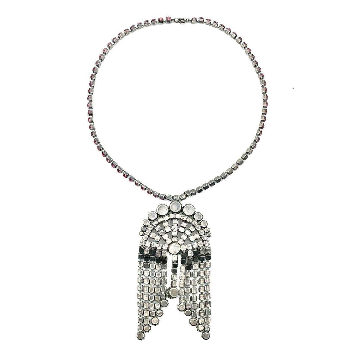 Vintage Art Deco Style Crystal Tassel Necklace 1960s For Sale 1