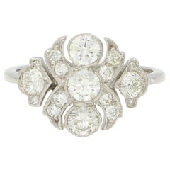 Bague grappe de style Art déco vintage sertie de diamants en platine